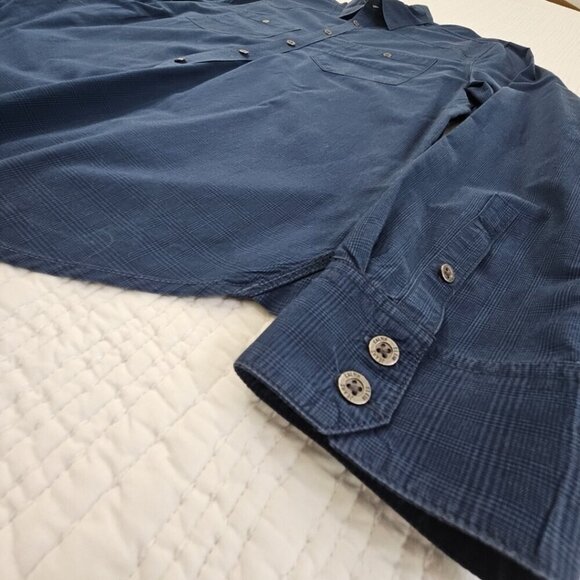 Calvin Klein Jeans Shirt Men's L Navy Blue Plaid Button Down Pockets EUC Luxe - Picture 2 of 15